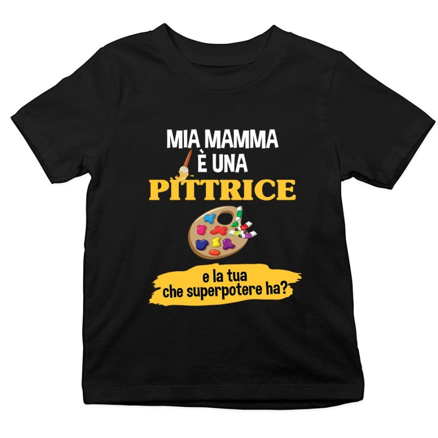 T-shirt bambino il mio papà la mia mamma è un pittore una pittrice e il tuo la tua che superpotere ha