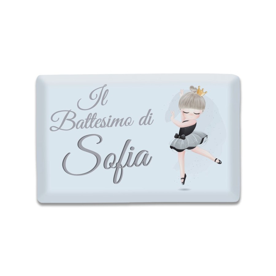 Calamita personalizzata con nome il battesimo di a tema ballerina in vetro bombato Battesimo