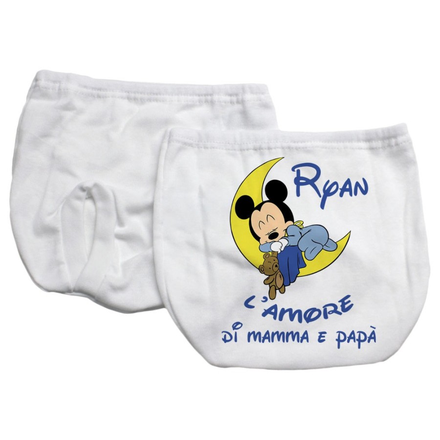 Mutandina copri-pannolino personalizzata con nome baby topolino sleeping l'amore di mamma papà Cartoon