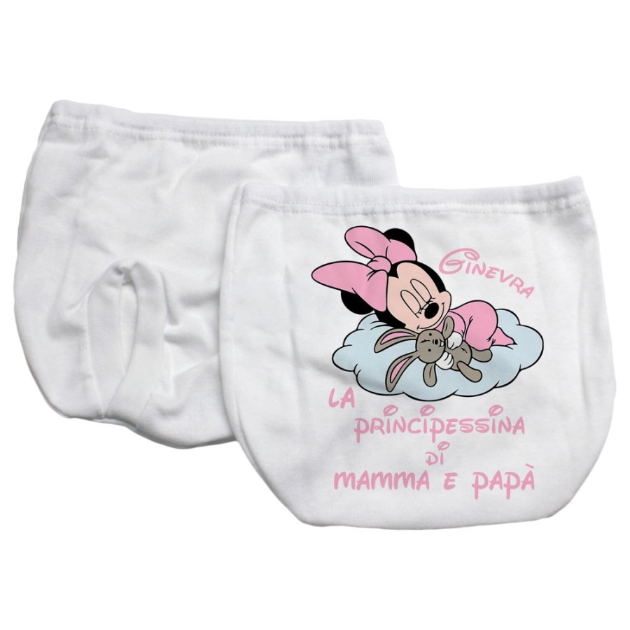 Mutandina copri-pannolino neonata personalizzata con nome baby minnie principessina di mamma e papà Cartoon