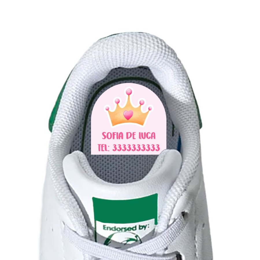 Etichette adesive personalizzate con nome con corona watercolor per scarpe Divertenti