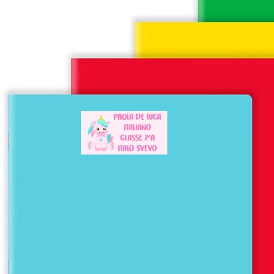 Etichette adesive personalizzate con nome baby unicorno con arcobaleno per quaderni e libri Unicorni