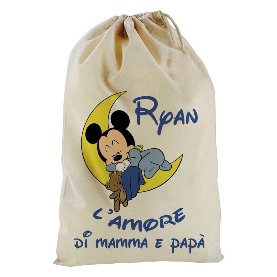 Sacchetto nascita bimbo personalizzato con nome baby topolino sleeping l'amore di mamma e papà Cartoon