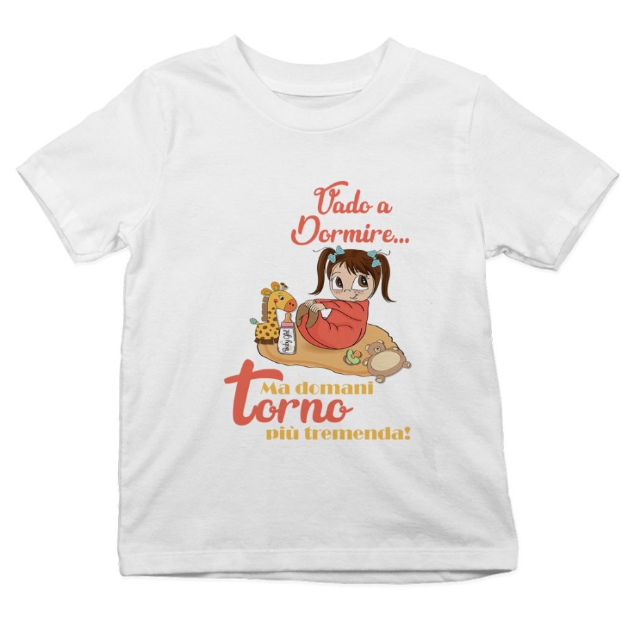 T-shirt bambina vado a dormire ma domani torno più tremenda Divertenti