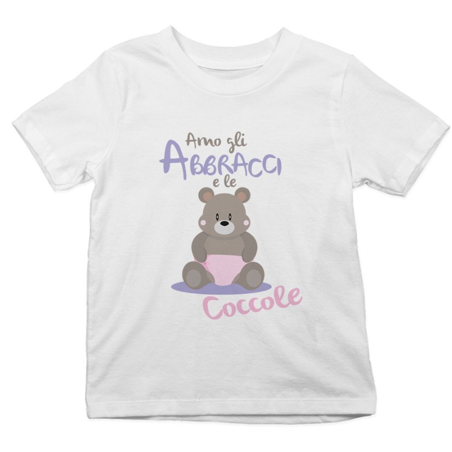 T-shirt bambino amo gli abbracci e le coccole Divertenti