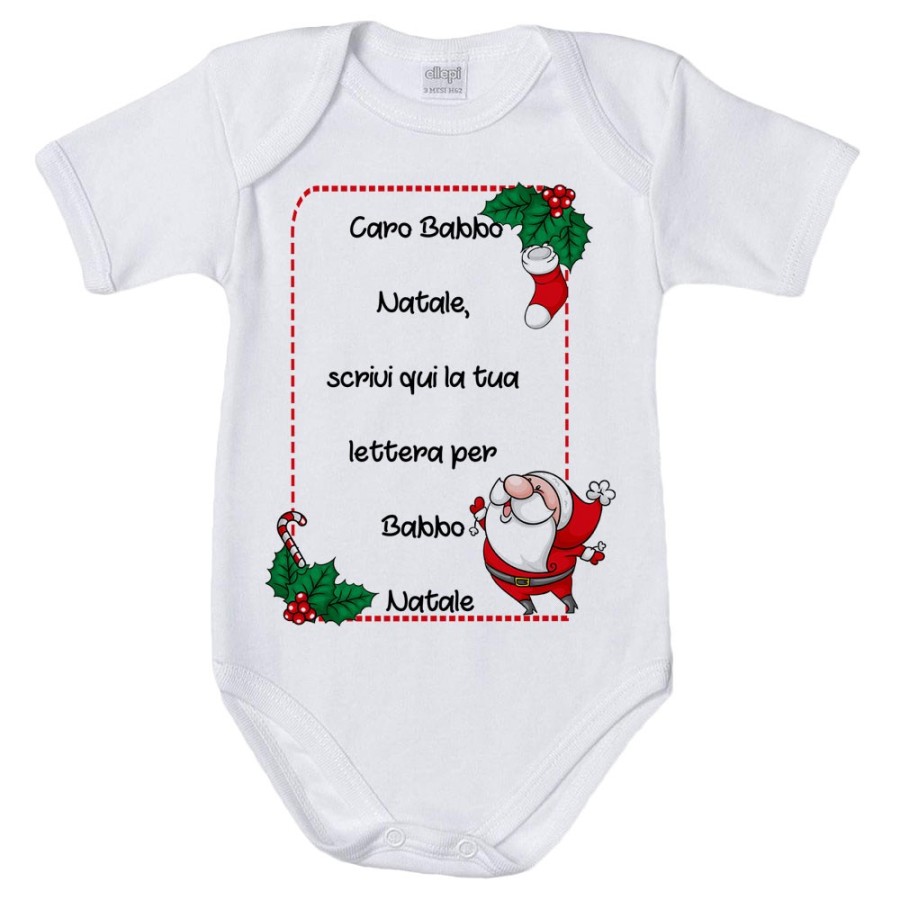 Body neonato personalizzato con testo lettera a babbo natale con ghirlande Natale