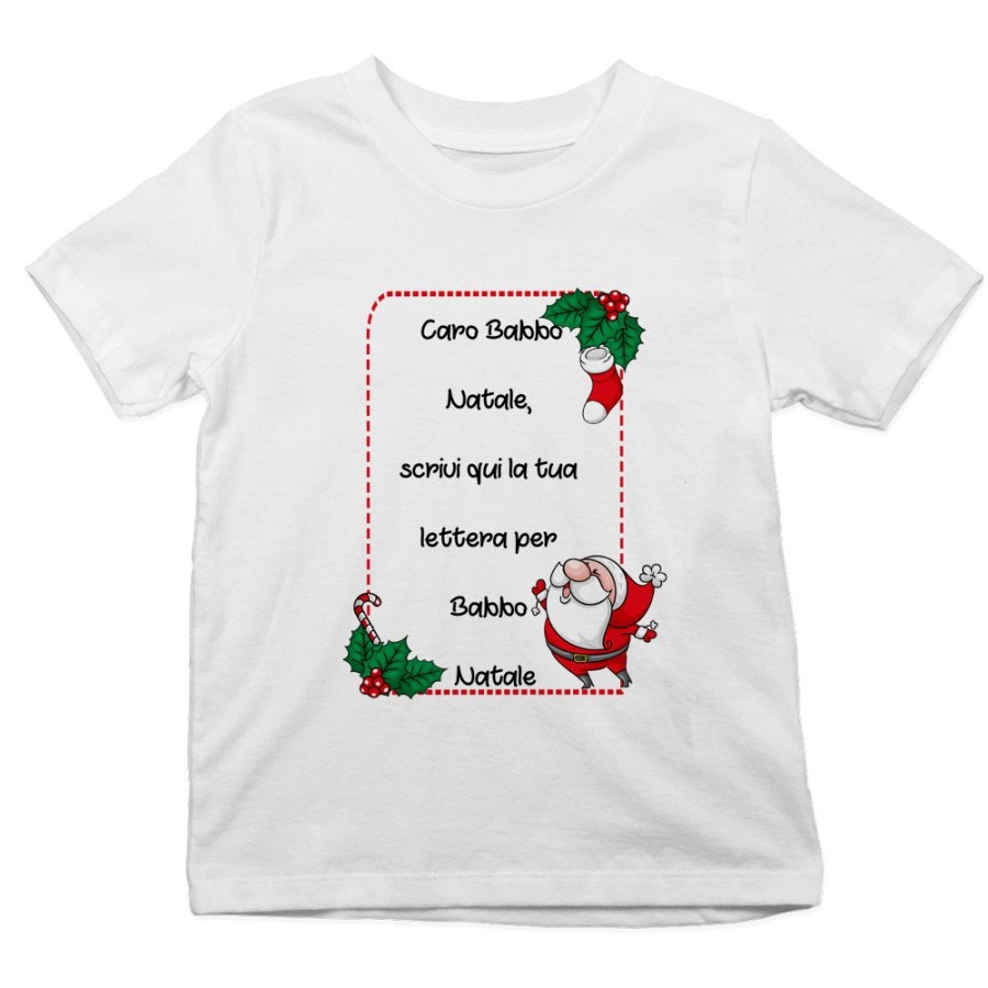 T-shirt bambino personalizzata con testo lettera a babbo natale con ghirlande Natale