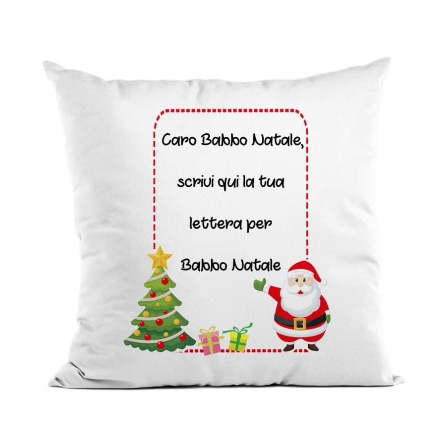 Cuscino personalizzato con testo lettera a babbo natale con albero natalizio Natale