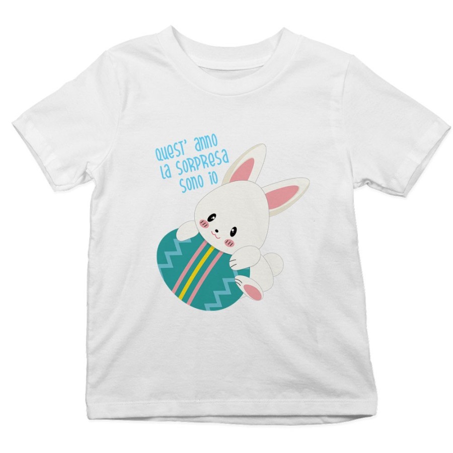 T-shirt bambino quest'anno la sorpresa sono io coniglietto su uovo Pasqua