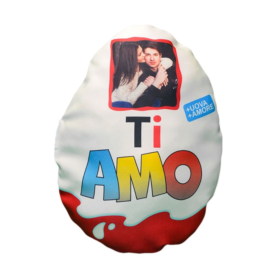 Cuscino a forma di ovetto ti amo personalizzato con foto Pasqua