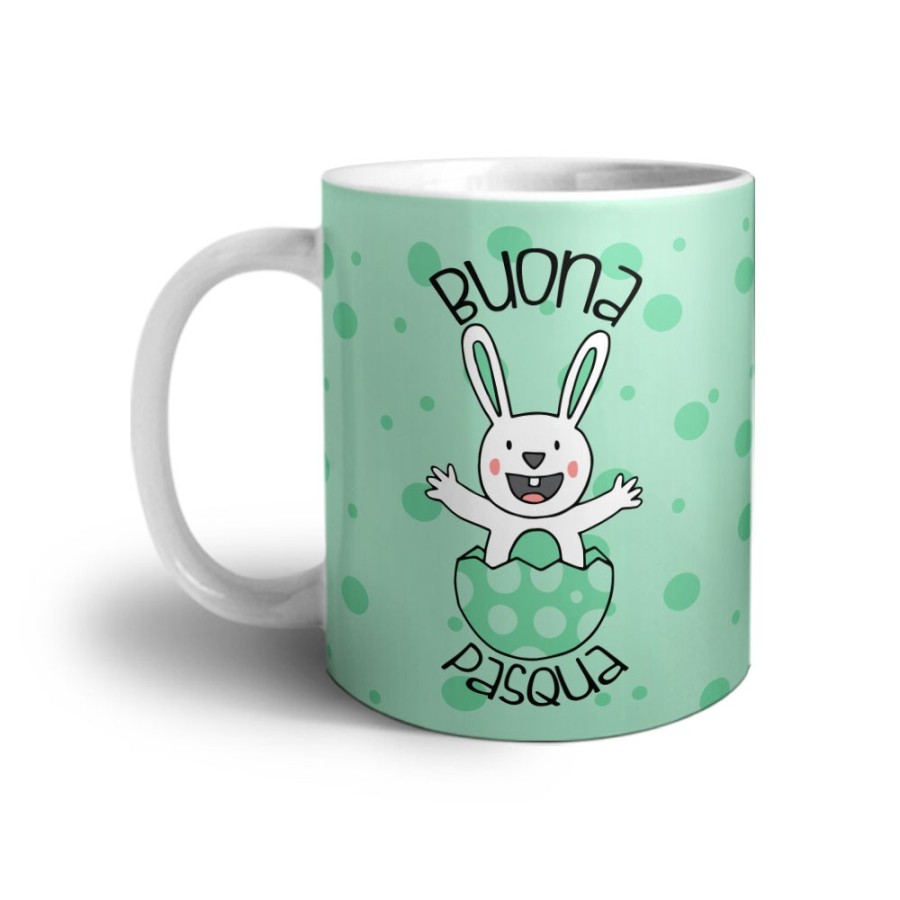 Tazza personalizzabile con nome prima pasqua coniglietto che esce dall'uovo Pasqua