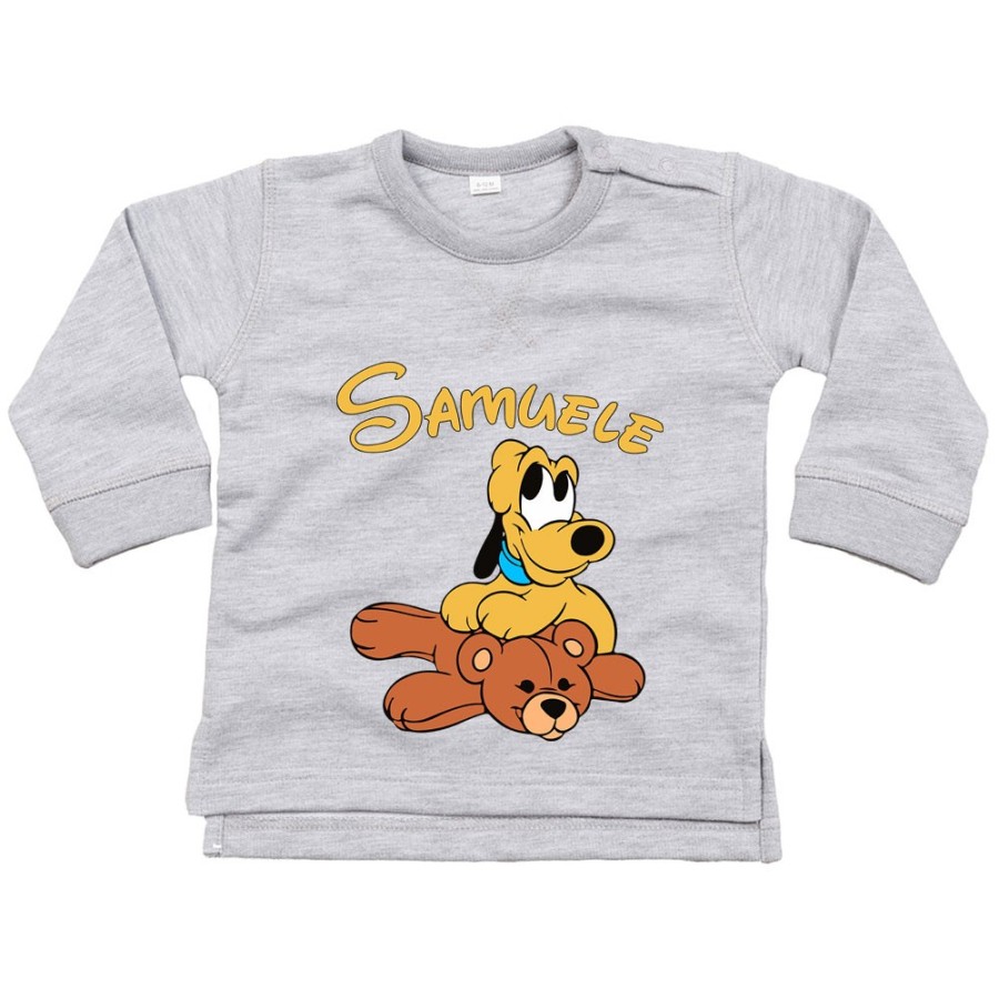 Felpa neonato personalizzata con nome pluto con orsetto Cartoon