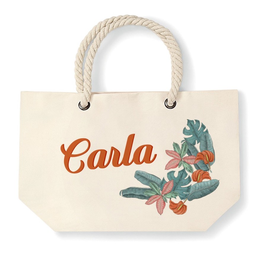 Borsa mare fiori e foglie personalizzata con nome Summer