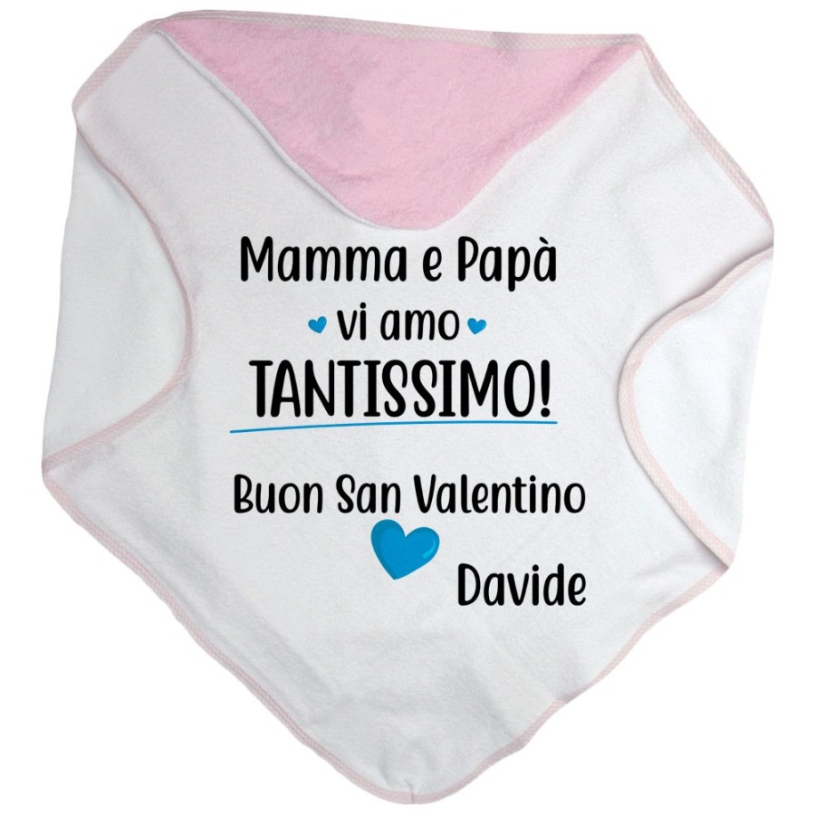 Accappatoio neonato personalizzato con nome mamma e papà vi amo tantissimo buon san valentino Love