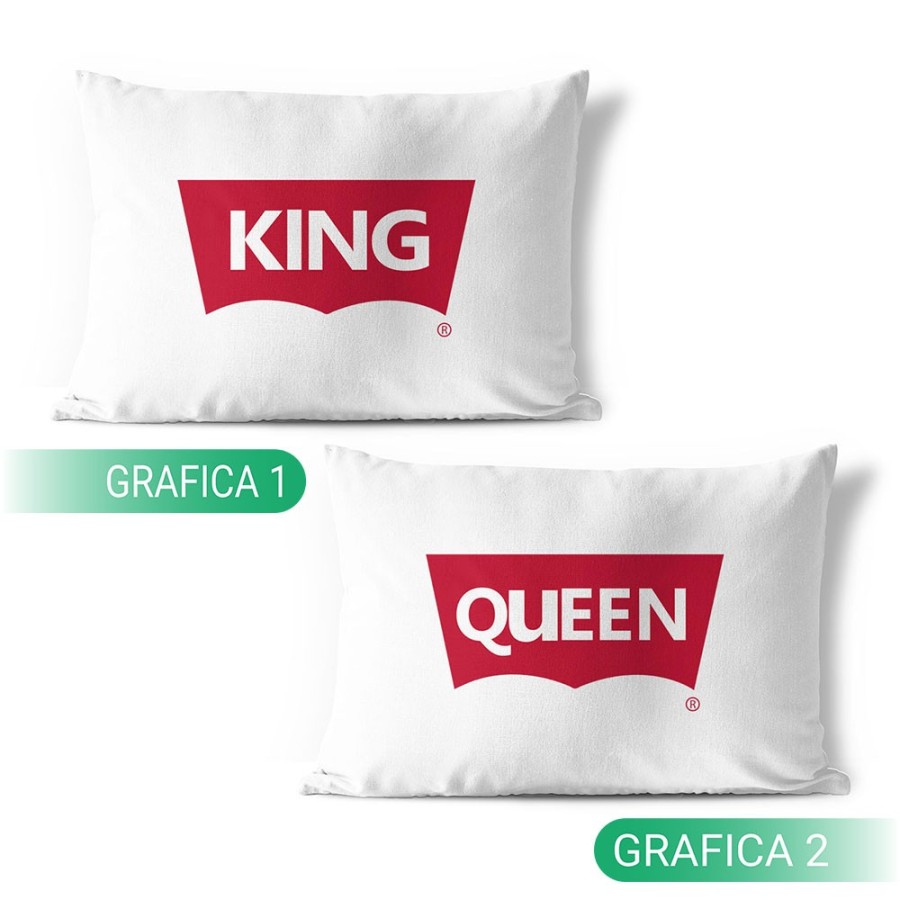 Coppia di federe personalizzabili con nomi king e queen loveis Love