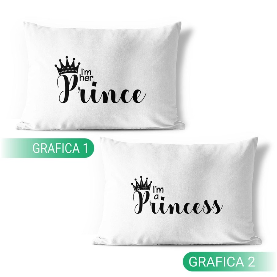 Coppia di federe personalizzabili con nomi i'm a prince i'm a princess Love