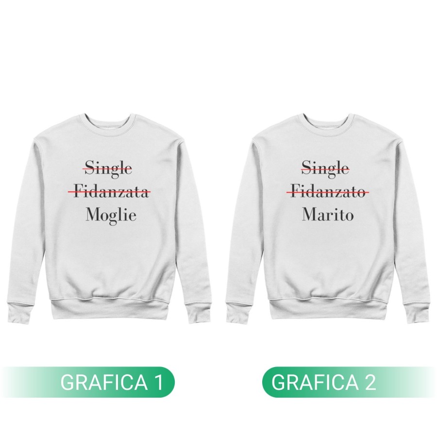 Coppia di felpe personalizzabili con nomi single fidanzato marito single fidanzata moglie Love