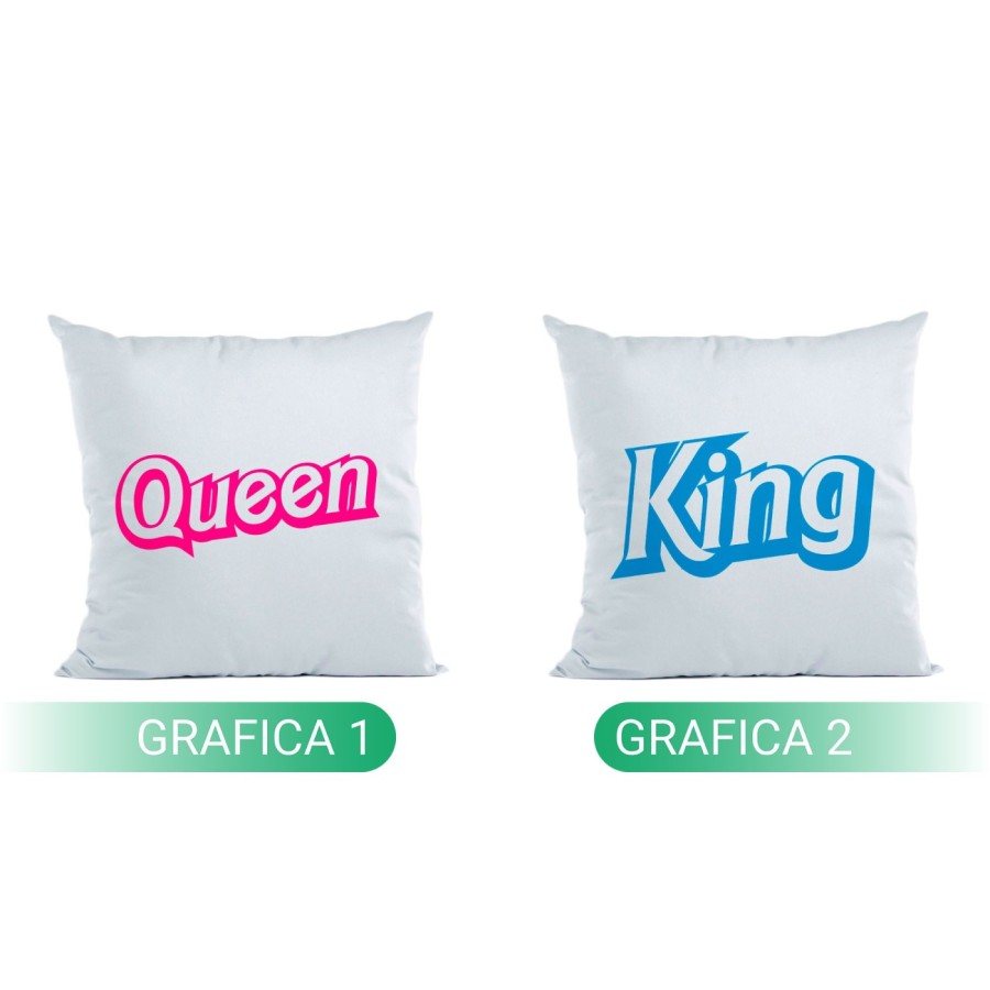 Coppia di cuscini personalizzabili con nomi king ken e queen barbie Love